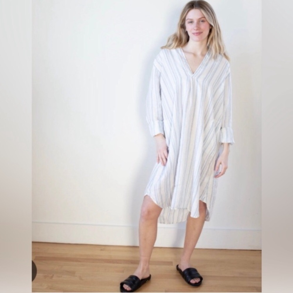 CP Shades 100% linen striped Lara shirt tunic dress